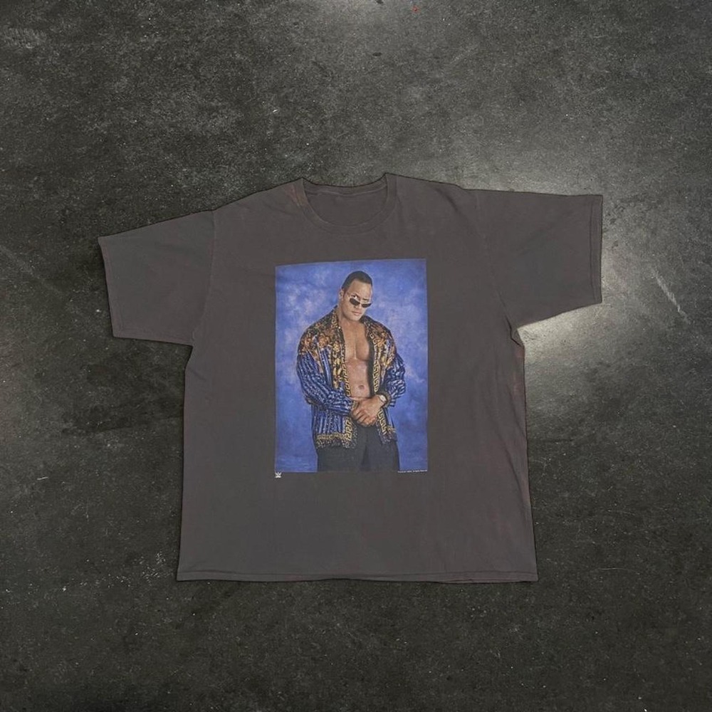 WWE The Rock Graphic T-Shirt Faded Black Y2K Skater Wrestling Tee